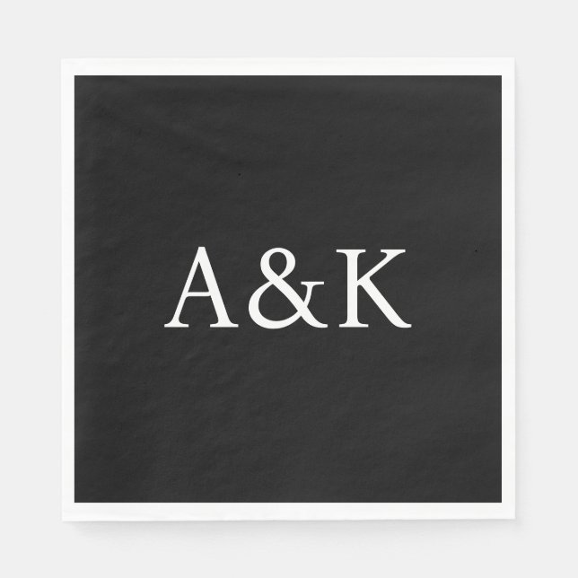 Custom Initials on Black Wedding Napkin (Front)