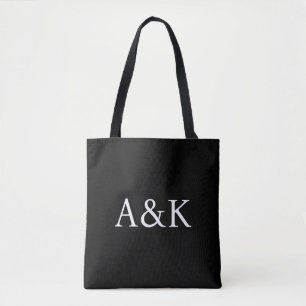 Custom Initials on Black Wedding Tote Bag