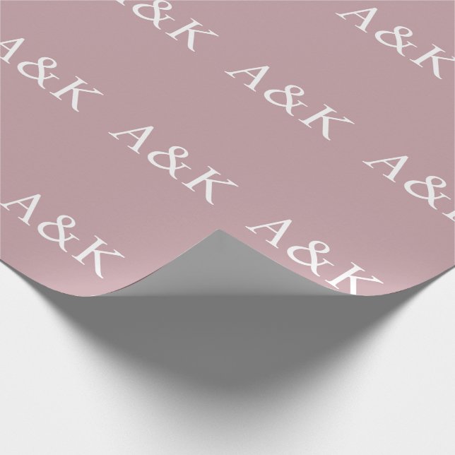Custom Initials on Dusty Rose Mauve Wedding Wrapping Paper (Corner)