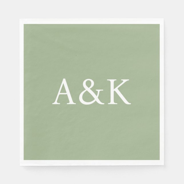 Custom Initials on Sage Green Wedding Napkin (Front)
