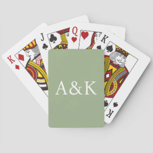 Custom Initials on Sage Green Wedding Playing Cards