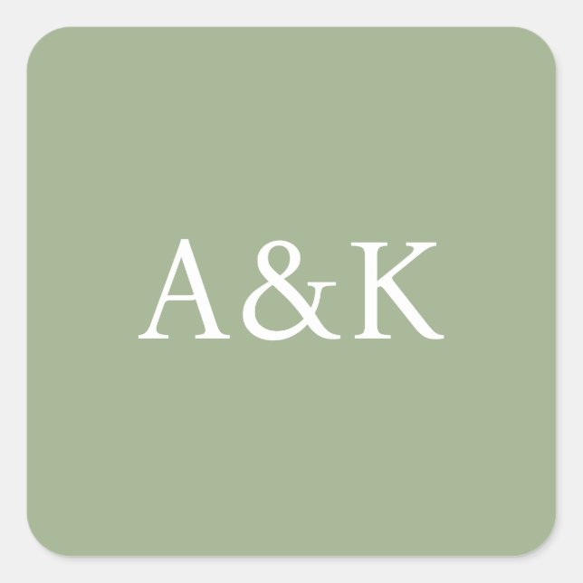 Custom Initials on Sage Green Wedding Square Sticker (Front)