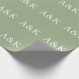Custom Initials on Sage Green Wedding Wrapping Paper