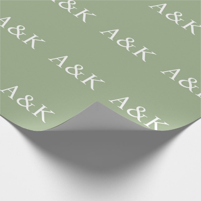 Custom Initials on Sage Green Wedding Wrapping Paper (Corner)