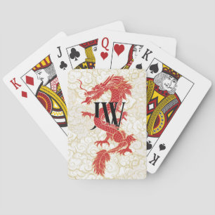 Custom Initials Playing Cards, Red Gold Dragon Cards