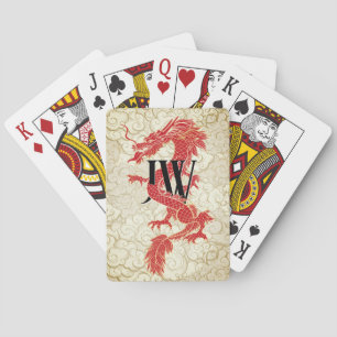 Custom Initials Playing Cards, Red Gold Dragon  Cards