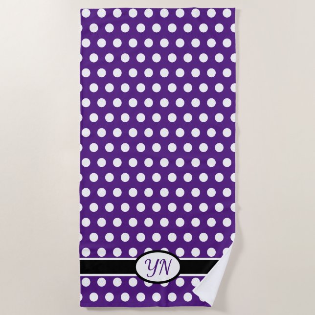 Custom initials Polka Dot  Beach Towel (Front)