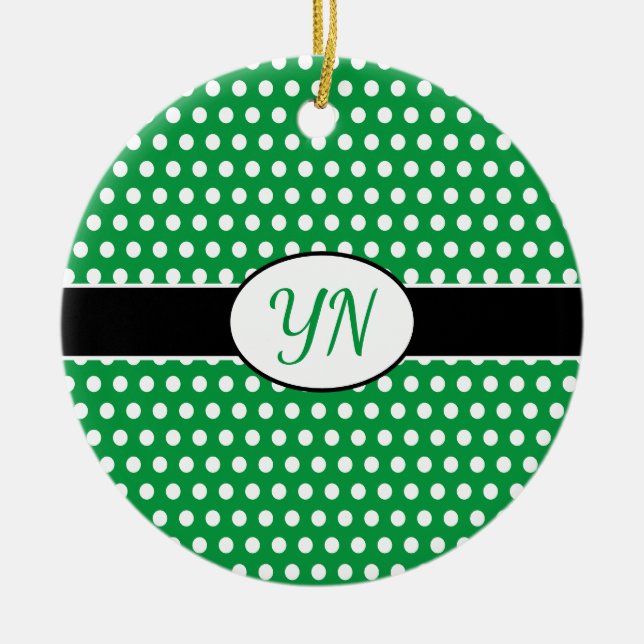 Custom initials Polka Dot Ceramic Tree Decoration (Front)
