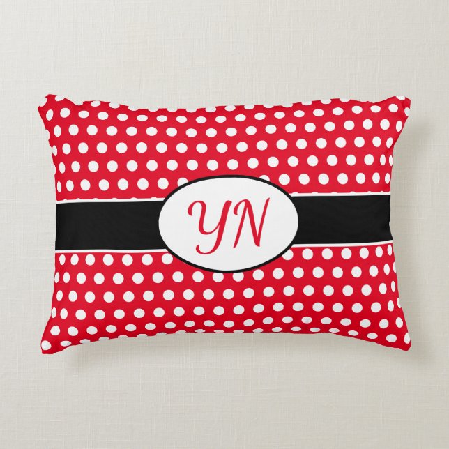 Custom initials Polka Dot Decorative Cushion (Front)
