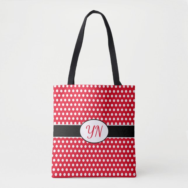 Custom initials Polka Dot Tote Bag (Front)