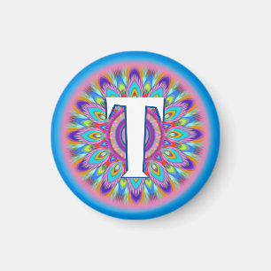 Custom initials psychedelic fridge magnet blues