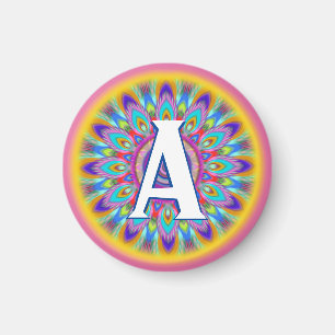 Custom initials psychedelic fridge magnet pinks