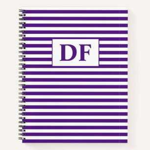 Custom Initials Purple/White Stripes Notebook