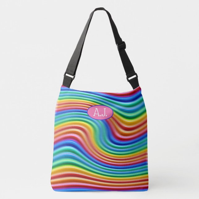 Custom initials Rainbow Pride Large Tote Bag. (Front)