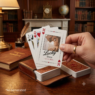 Custom Initials Red Minimalist Typography Photo Playing Cards