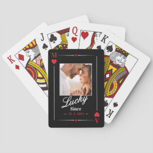 Custom Initials Red Minimalist Typography Photo Playing Cards