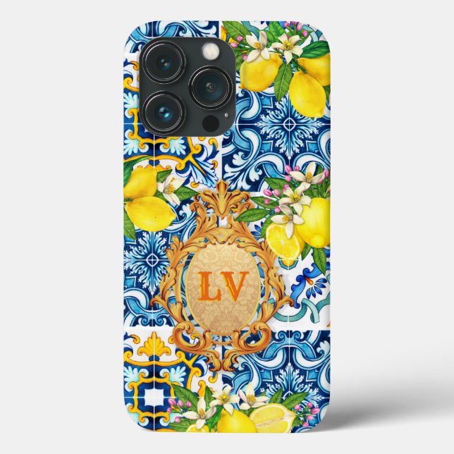 Custom Initials Sicilian Tiles Citrus Baroque Case-Mate iPhone Case (Back)
