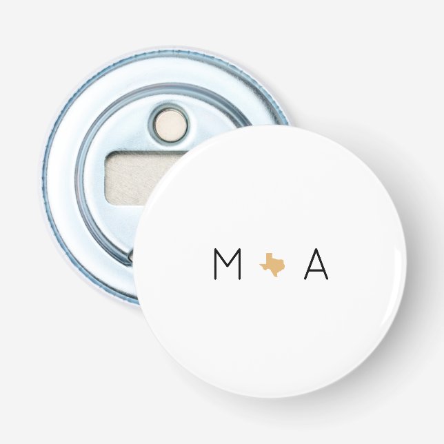 Custom Initials Texas Wedding Monogram Favour Gift Bottle Opener (Front)