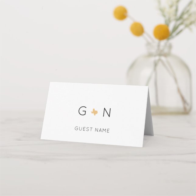 Custom Initials Texas Wedding Monogram Place Card (Front)