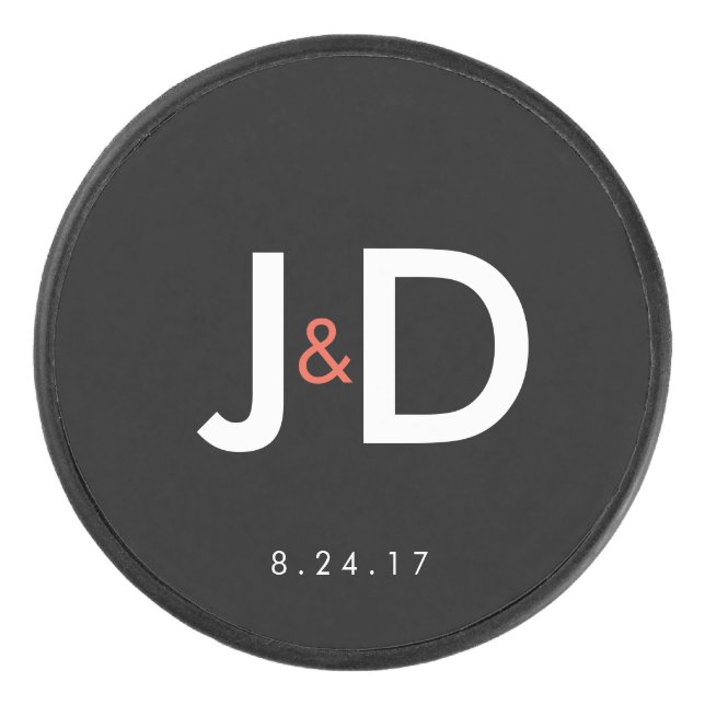 Custom Initials Wedding Favour Hockey Puck (Front)