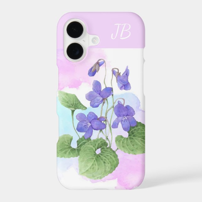 Custom Initials Wild Violet Garden flower Art iPhone Case (Back)