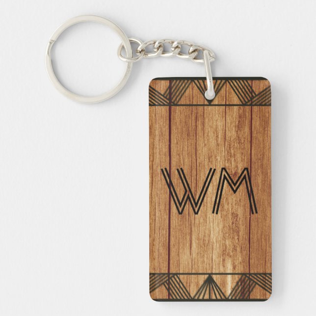 Custom Initials Wood Modern Rustic Farmhouse Chic Key Ring (Front)