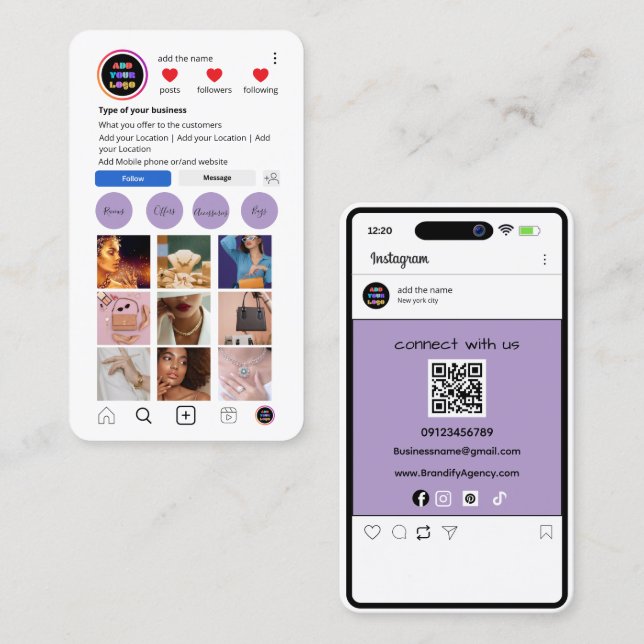 Custom Instagram Business Card | social media QR  (Front/Back)