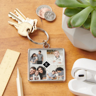 Custom Instagram Photo Collage Family Monogram Key Ring