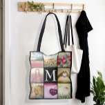 Custom instagram photo collage name initial tote bag<br><div class="desc">Personalised picture collage with custom name initial monogram</div>