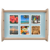 Custom Instagram Six Square Photo Collage Blue Serving Tray (Front)