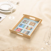 Custom Instagram Six Square Photo Collage Blue Serving Tray (Front)
