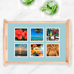 Custom Instagram Six Square Photo Collage Blue Serving Tray