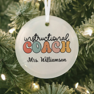 Custom Instructional Coach Educational Coach Retro Glass Tree Decoration