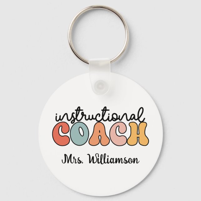 Custom Instructional Coach Educational Coach Retro Key Ring (Front)
