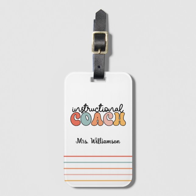 Custom Instructional Coach Educational Coach Retro Luggage Tag (Front Vertical)