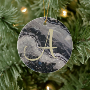 Custom Intial Christmas geode ceramic ornament