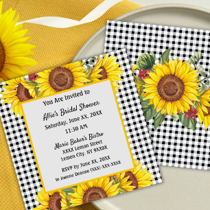 Custom Invitation Gingham & Sunflowers Design