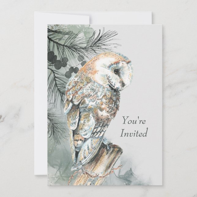 Custom Invite Housewarming Party Barn Owl Art (Front)