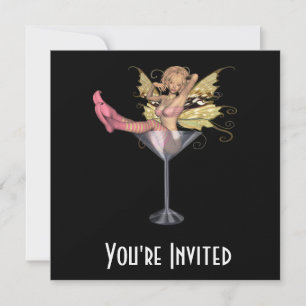 CUSTOM INVITES - Pink Martini Glass 3D Fairy Girl