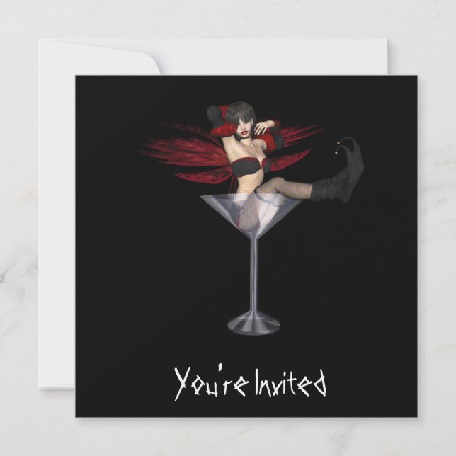 CUSTOM INVITES - Red Wing Fairy Martini Glass (Front)