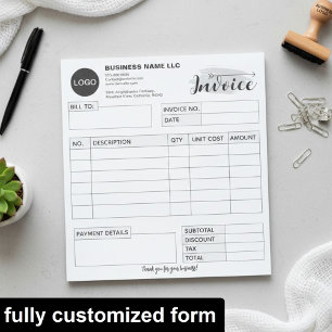 Custom invoice Form with Logo, Grey Small Business Notepad