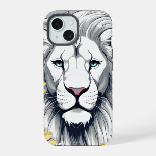 Custom iPhone Case, White Lion Face Design iPhone 15 Case