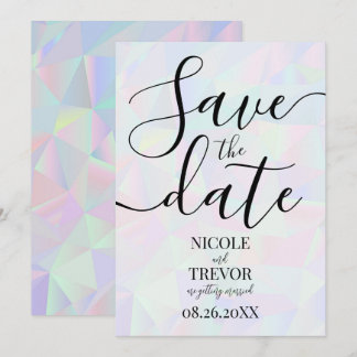 Custom Iridescent Geometric Wedding Save The Date