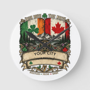 Custom Irish Canadian Flag City Province Heritage Round Clock