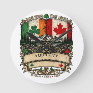 Custom Irish Canadian Flag City Province Heritage Round Clock