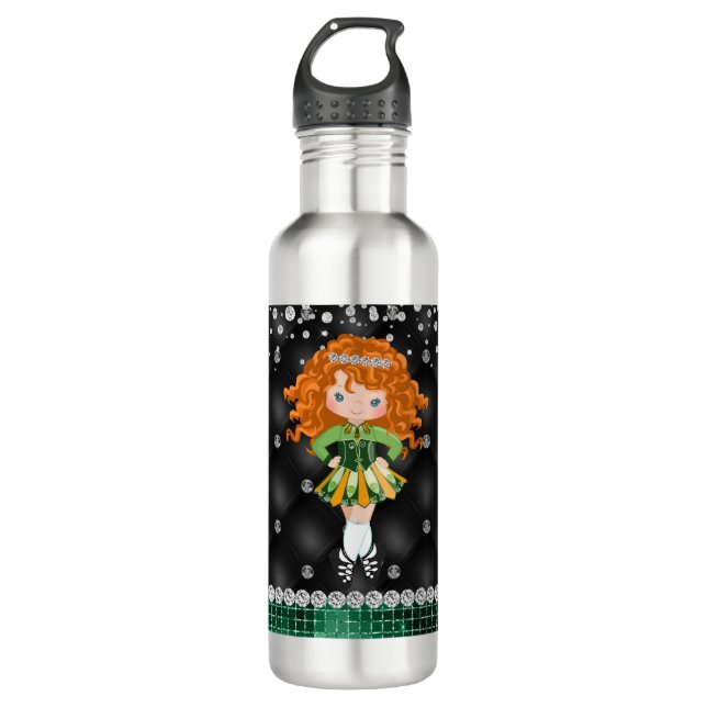 Custom Irish Dance Redhead Girl Green, Black 710 Ml Water Bottle (Front)