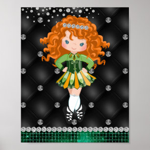 Custom Irish Dance Redhead Girl Green, Black Poster