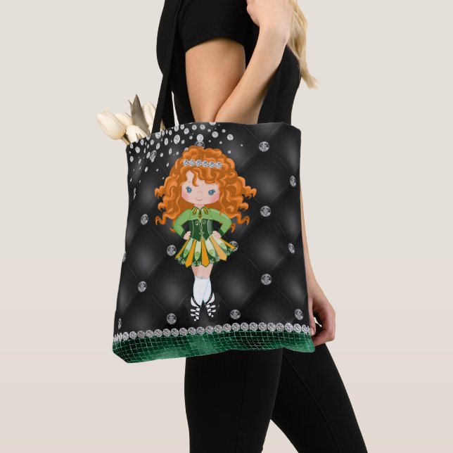 Custom Irish Dance Redhead Girl Green, Black Tote Bag (Close Up)