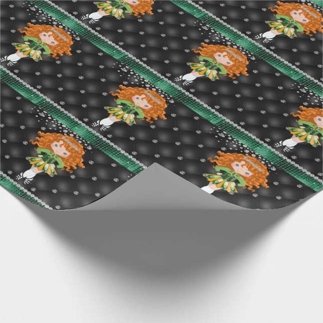 Custom Irish Dance Redhead Girl Green, Black Wrapping Paper (Corner)