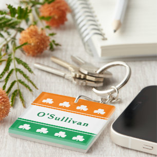 Custom Irish Family Monogram Ireland Flag Key Ring